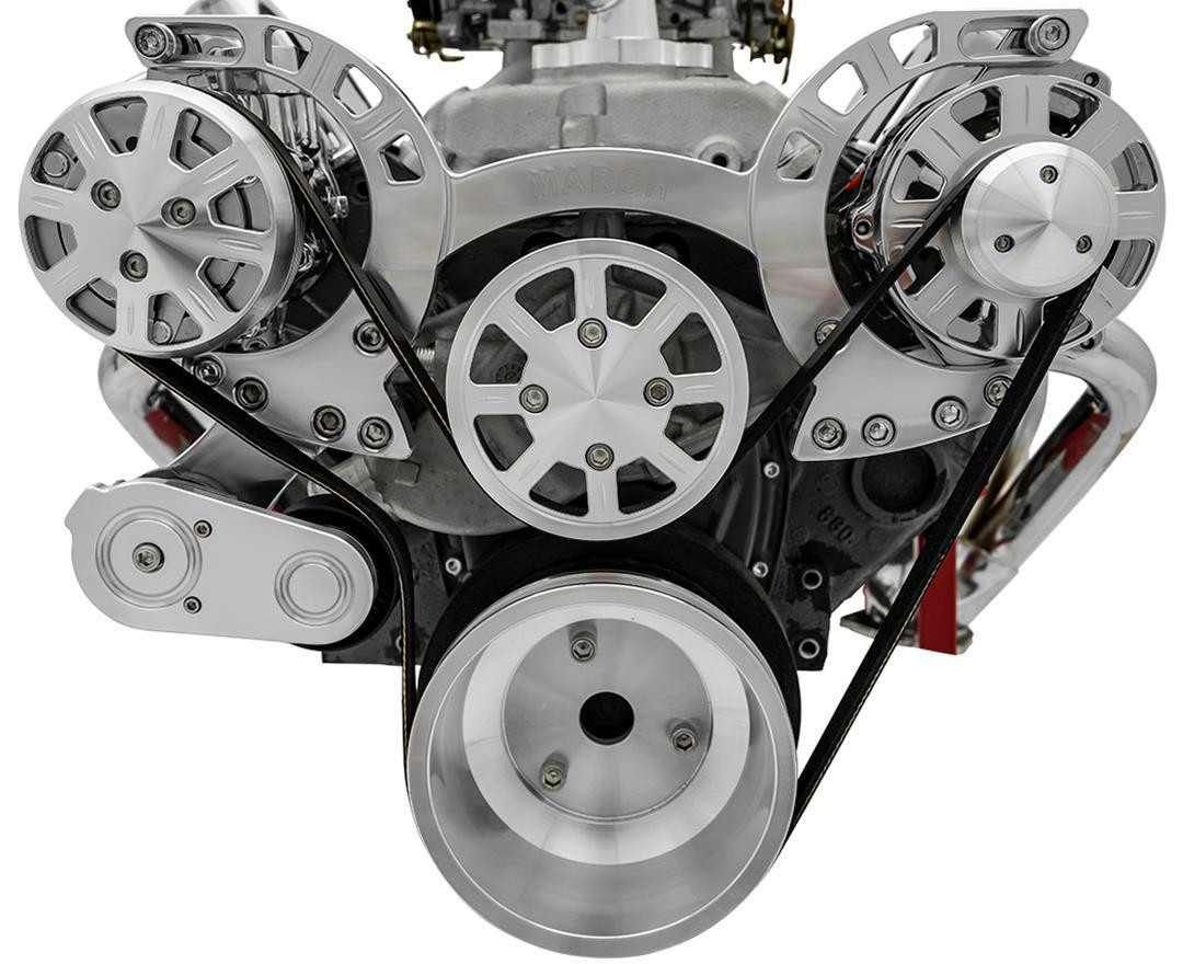 March Performance SBC Sport Track Serpentine System Pulley Kit with 6-Rib Aluminum Belt Drive