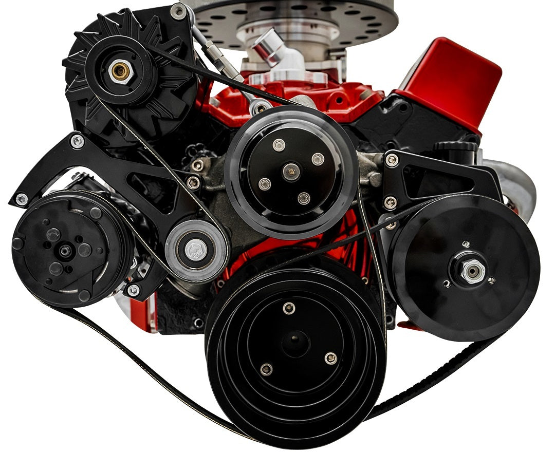 March Performance SBC Sport Track Pulley System LWP Black for Small Block Chevy with Long Water Pump