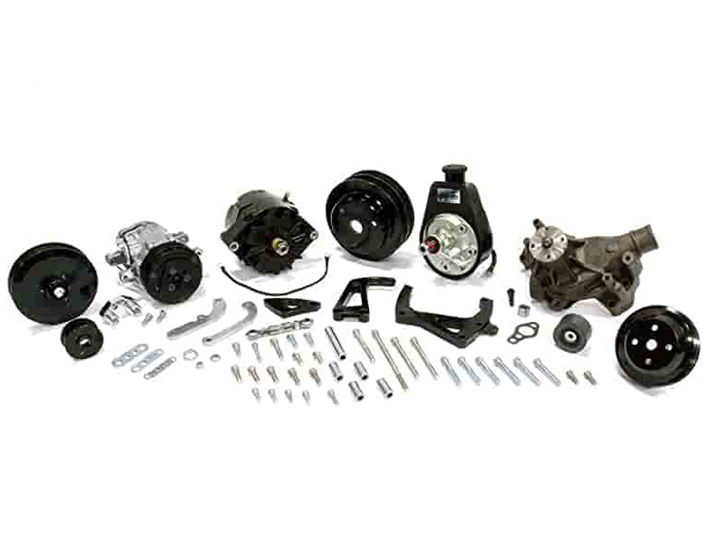 March Performance GM Small Block Chevy Long Water Pump Sport Track Pulley Kit 6-Rib Serpentine Aluminum Black