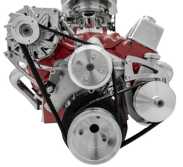 March Performance SBC Super Economy Serpentine System Pulley Kit for Small Block Chevy, Aluminum, 6-Rib, Clear Powder Coat