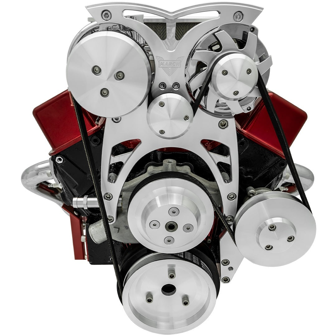 March Performance SBC Style Track Serpentine Pulley Kit with 6-Rib Aluminum Belt Drive