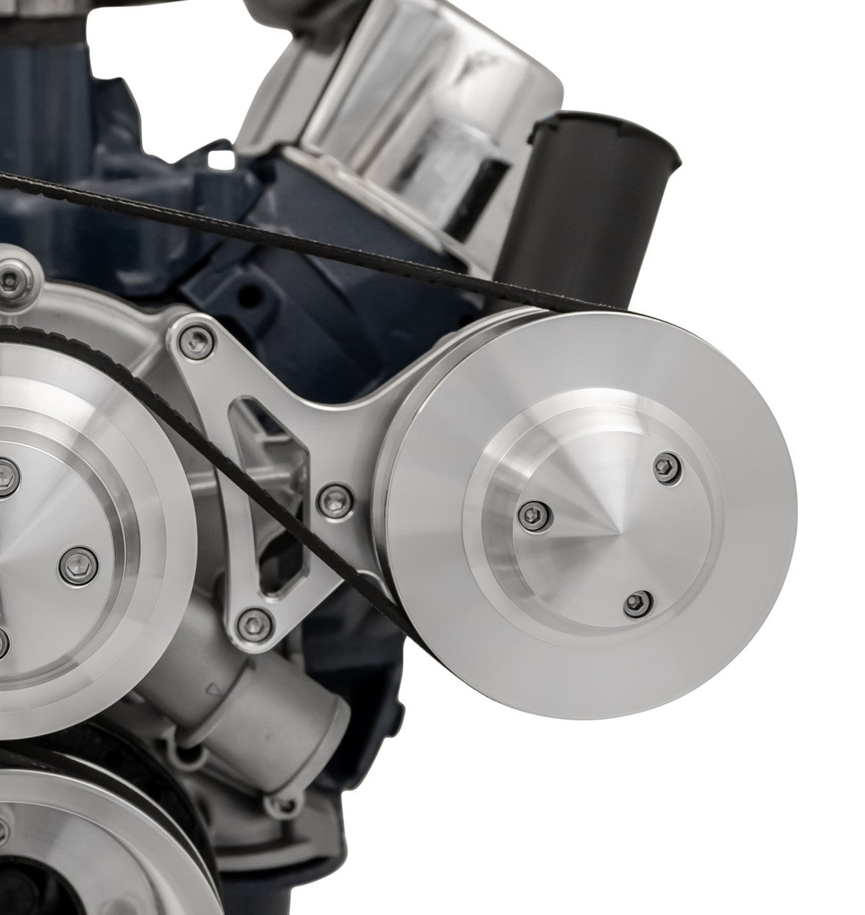 March Performance SBF Power Steering Pump Bracket for Small Block Ford, Driver Side Mount, Aluminum, Silver Powder Coat
