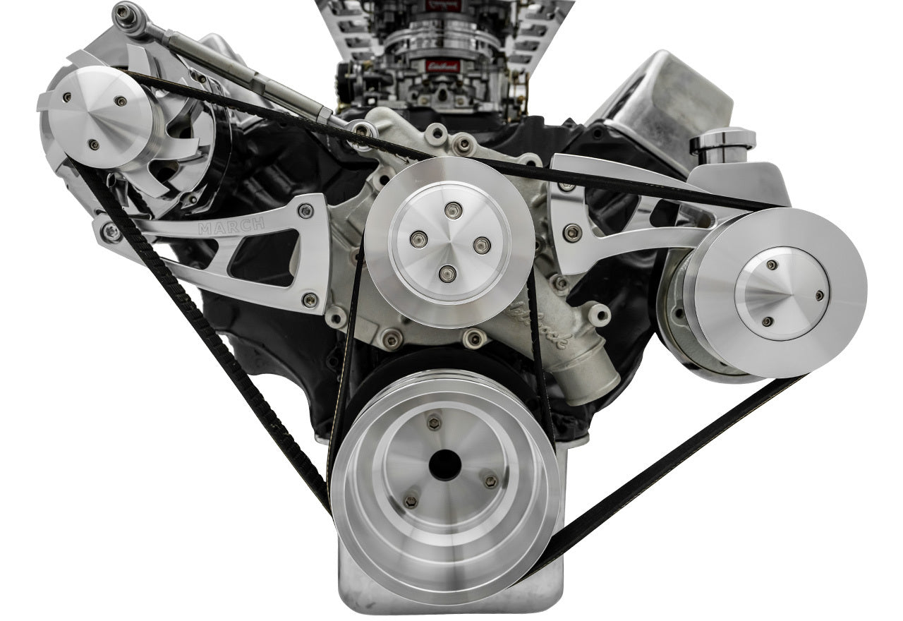 March Performance MPP30245 Ford 429/460 Serpentine Pulley Kit with Aluminum 6-Rib Belt Drive and Clear Powder Coat Finish