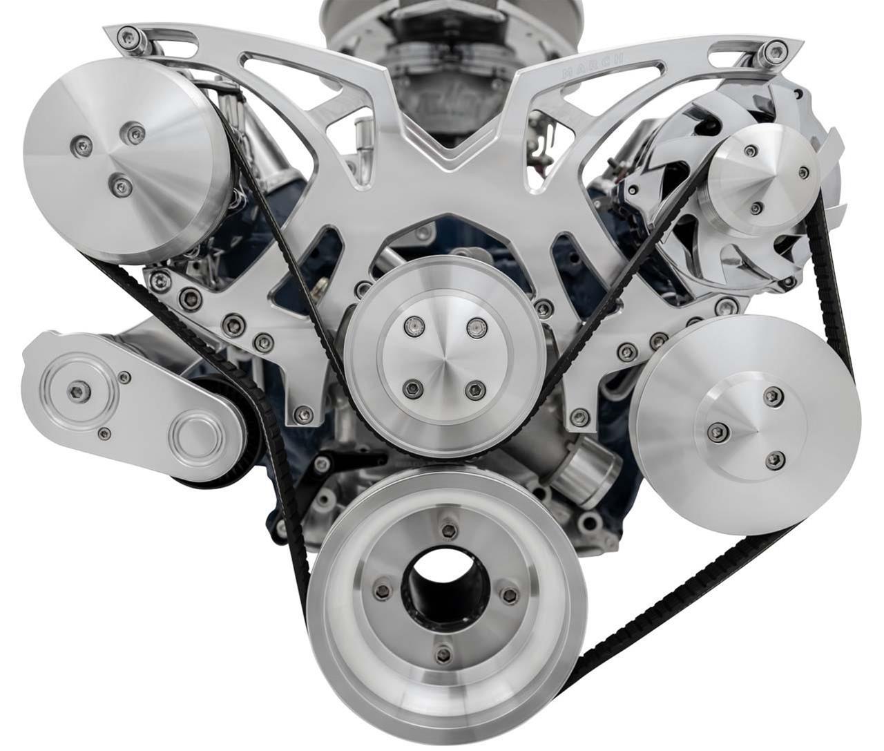 March Performance 30490 Pulley Kit for Small Block Ford 289-351W SBF Style Track Serpentine System with AC, 6-Rib Aluminum, Clear Powder Coat