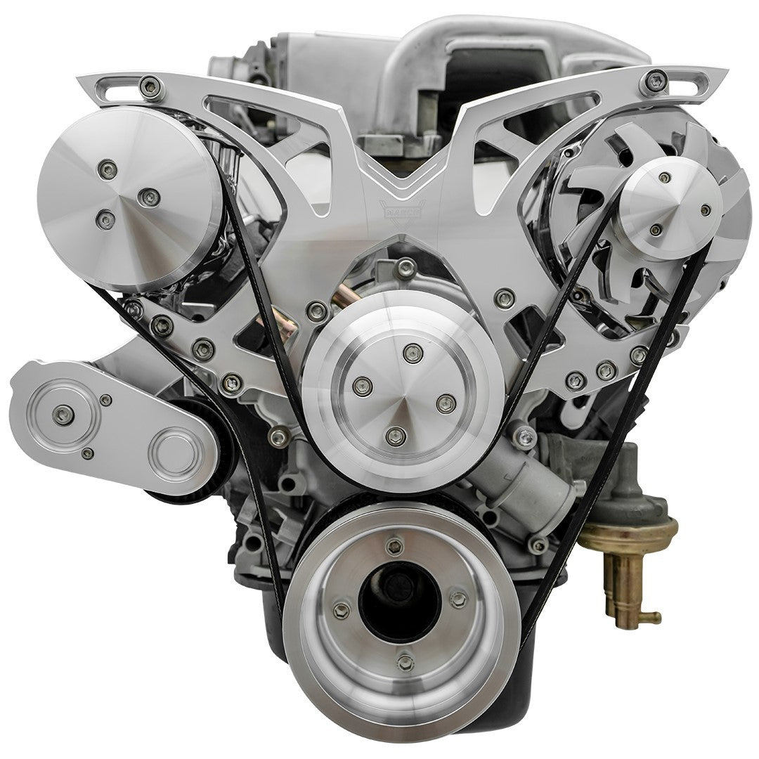 March Performance Style Track Pulley Kit for Small Block Ford, 6-Rib Serpentine Aluminum with Clear Powder Coat