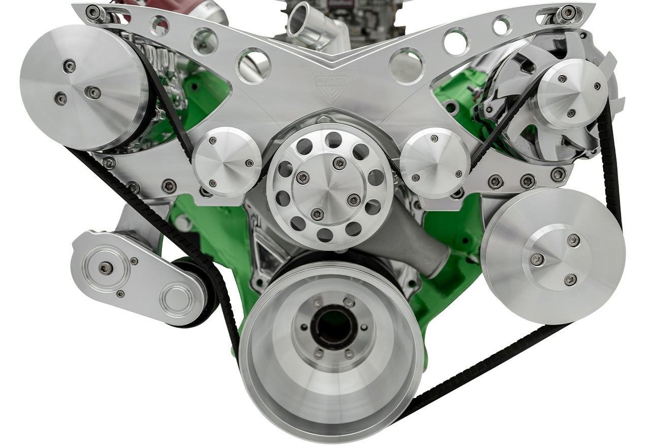 March Performance MPP40725 Track Pulley Set for Chrysler 383 / 440 / 426 Hemi with Aluminum, 6-Rib Serpentine Belt, Clear Powder Coat