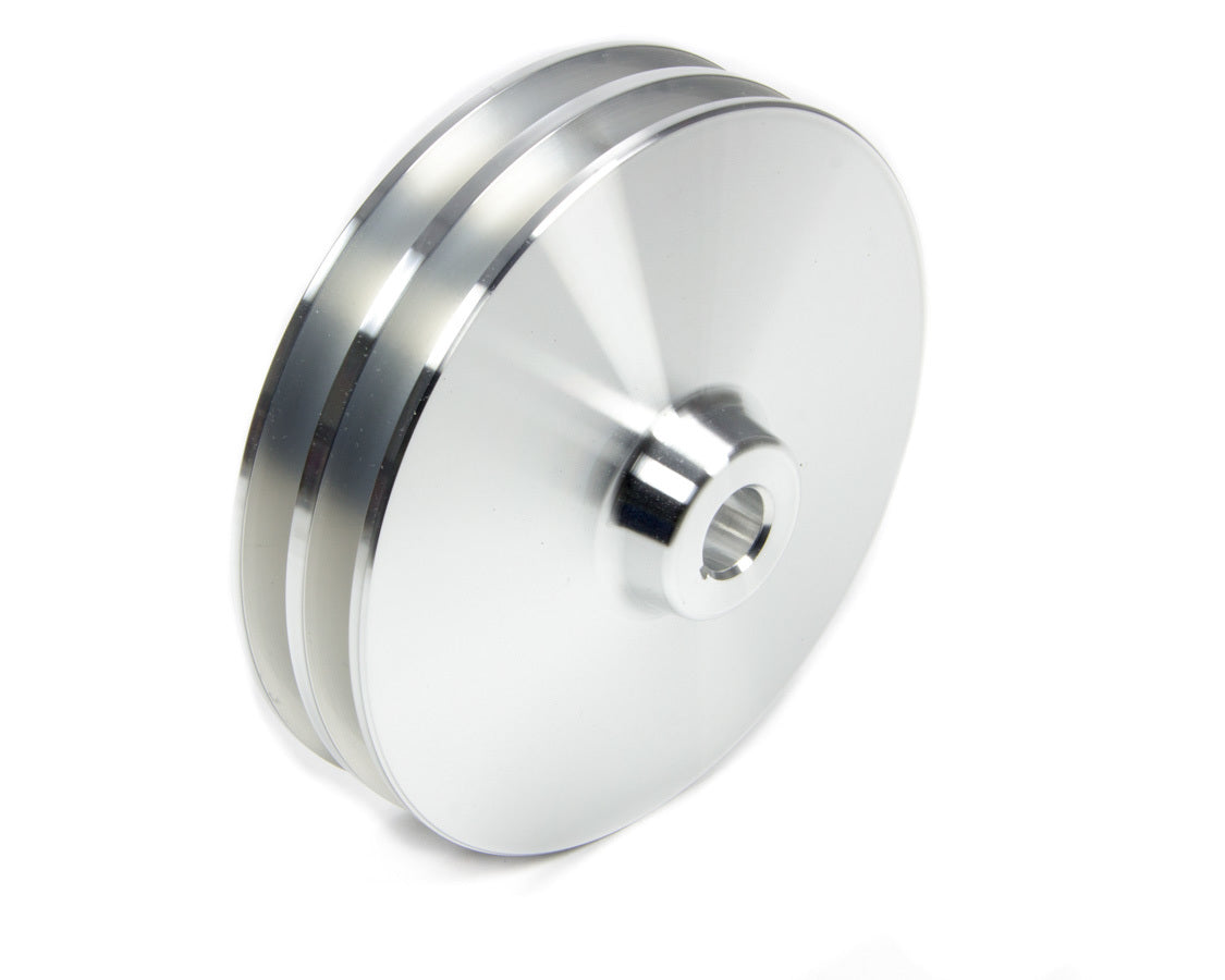 March Performance GM Power Steering Pump Pulley 521, V-Belt, 2-Groove, Bolt-On, 5.75 Inch Diameter, Aluminum with Clear Powder Coat for Long Water Pump