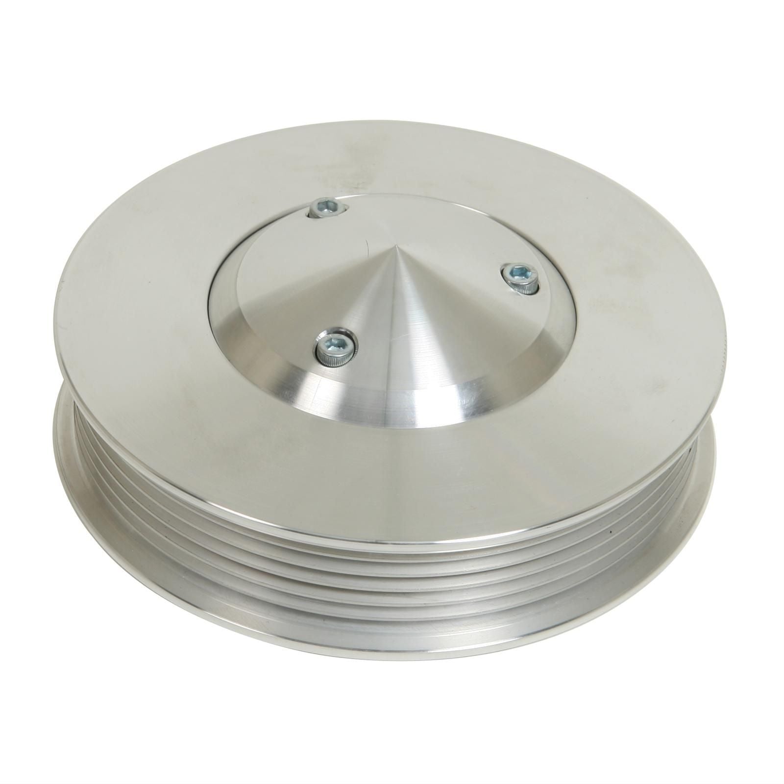 March Performance Power Steering Pump Pulley for Mopar B / RB Series 426 Hemi, 6-Rib, Bolt-On, 5 Inch Diameter, Aluminum with Clear Powder Coat - Part Number 535