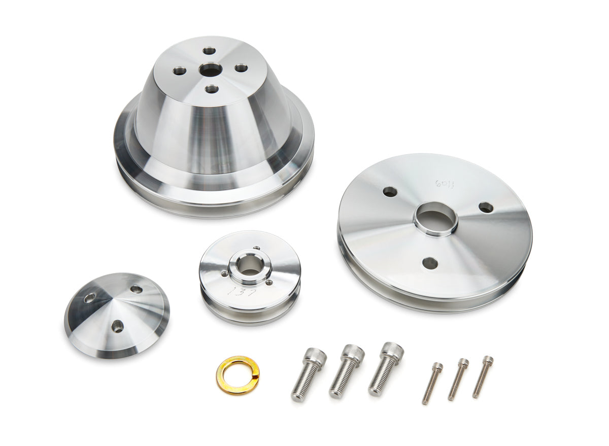 March Performance SB Chevy Pulley Set with 1-Groove V-Belt Aluminum Pulley Kit for Short Water Pump and Small Block Engines