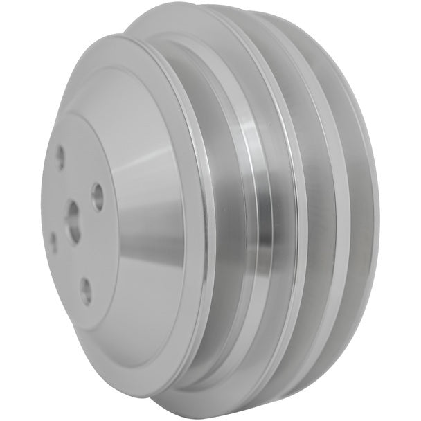March Performance SBC Water Pump Pulley Long Water Pump 3-Groove Aluminum with Clear Powder Coat