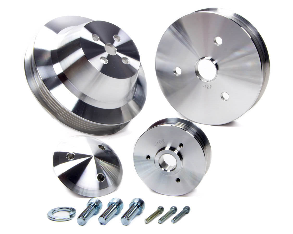 March Performance SBC Serpentine Conversion Pulley Kit for Small Block Chevy Engines, 6-Rib Aluminum with Clear Powder Coat