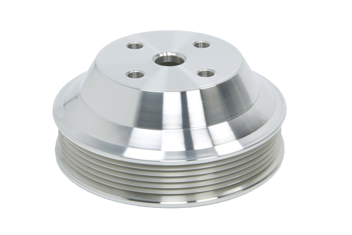 March Performance Chevy SB Water Pump Pulley Kit Serpentine 6-Rib Aluminum with Clear Powder Coat
