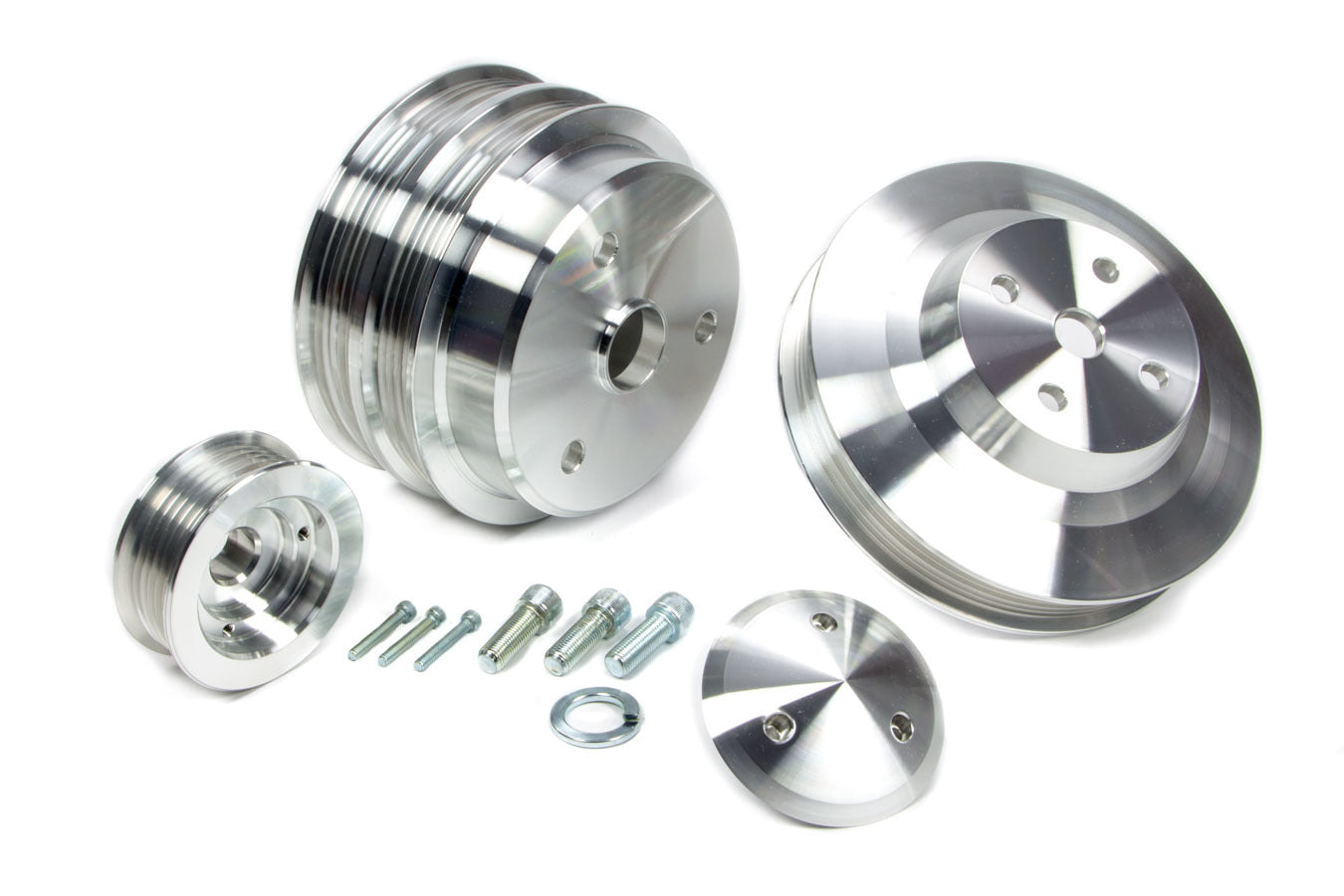 March Performance 6330 Serpentine Pulley Set 3 Piece Aluminum Kit for Small Block Chevy with 6-Rib Belt and Clear Powder Coat Finish