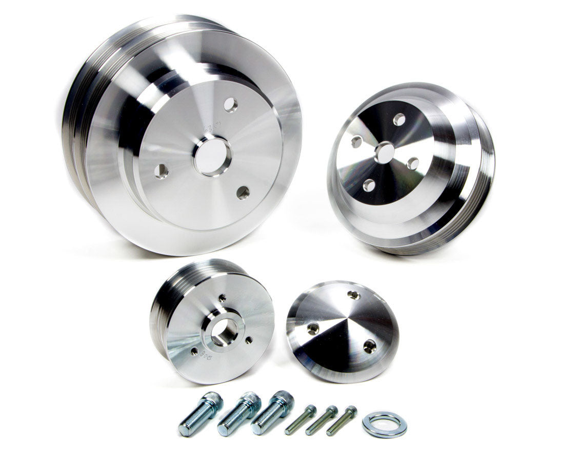 March Performance SBC LWP Serpentine Conversion Kit for Small Block Chevy with High Water Flow Aluminum Pulley System