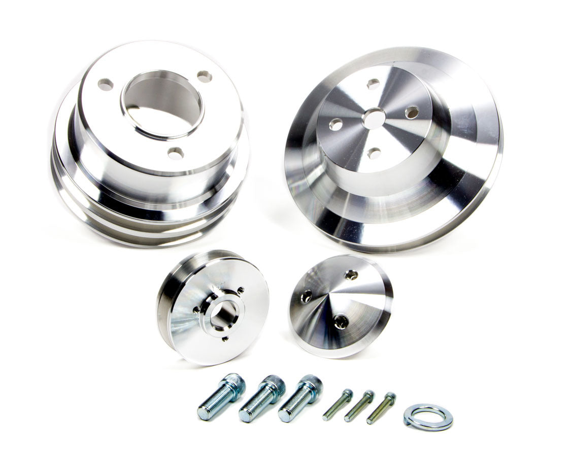 March Performance PB7015 Bb Chevy 3-Piece Pulley Set with 2-Groove V-Belt Aluminum Finish