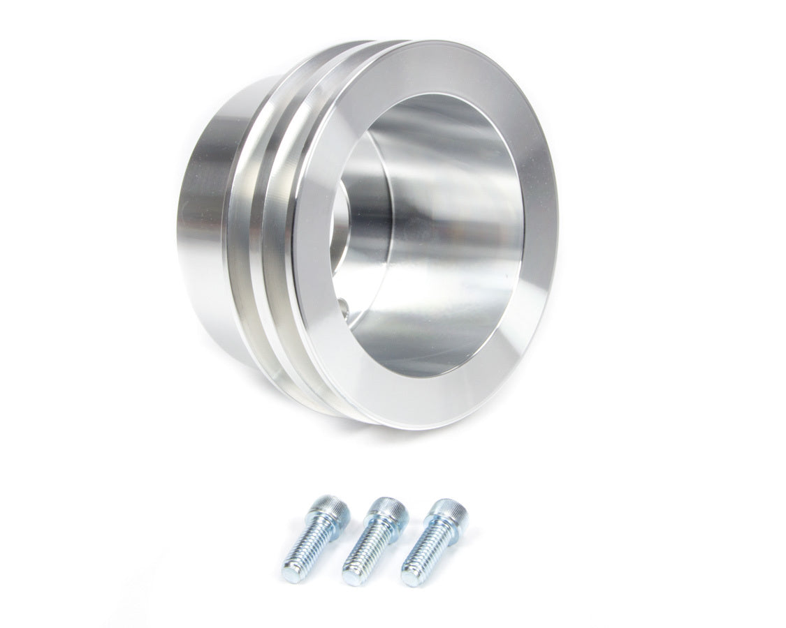 March Performance BB Chevy Pulley 7021 Aluminum V-Belt Crankshaft Pulley with Dual Grooves and Clear Powder Coat Finish