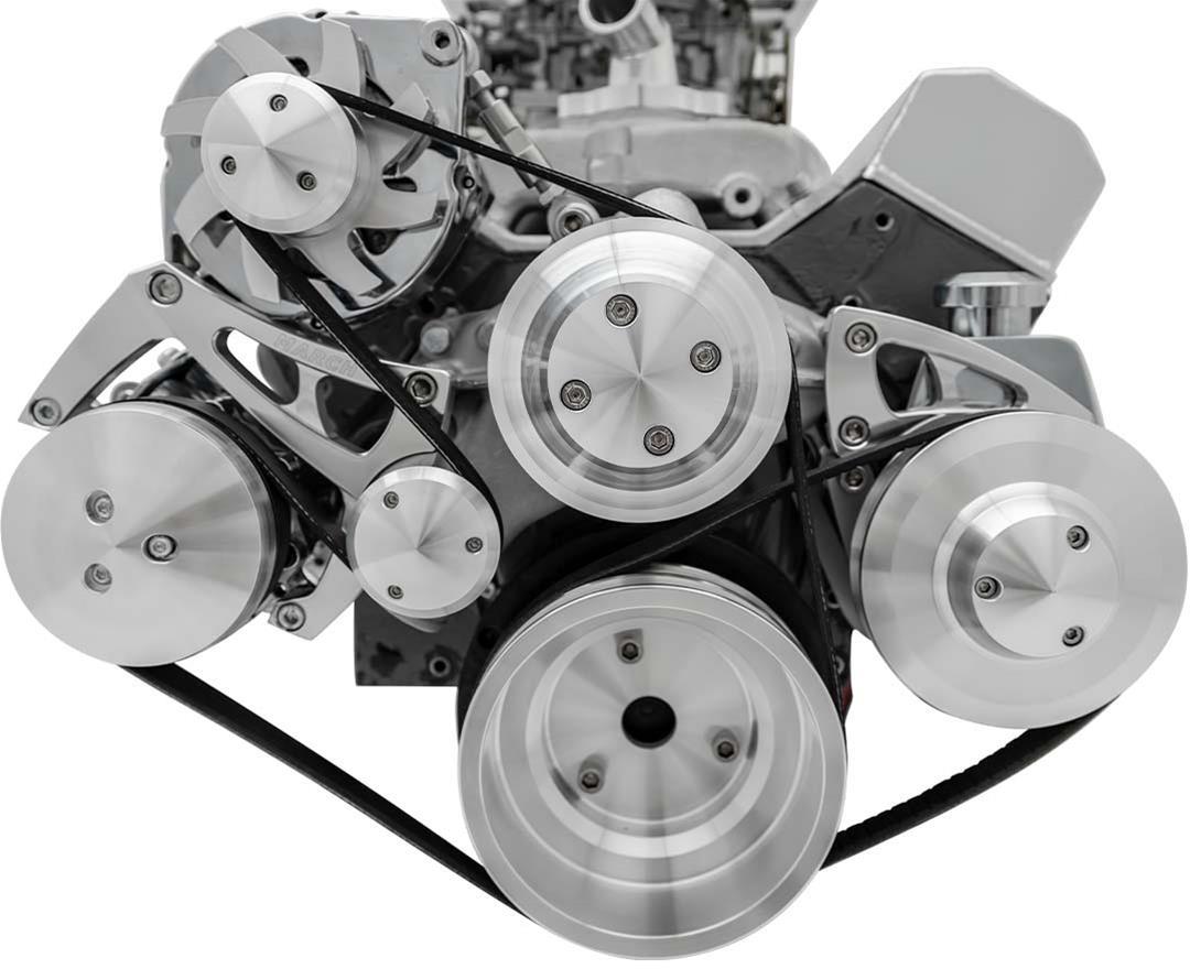 March Performance SBC Serpentine Conversion Kit with Aluminum 6-Rib Pulley and Clear Powder Coat Finish for Small Block Chevy Engines