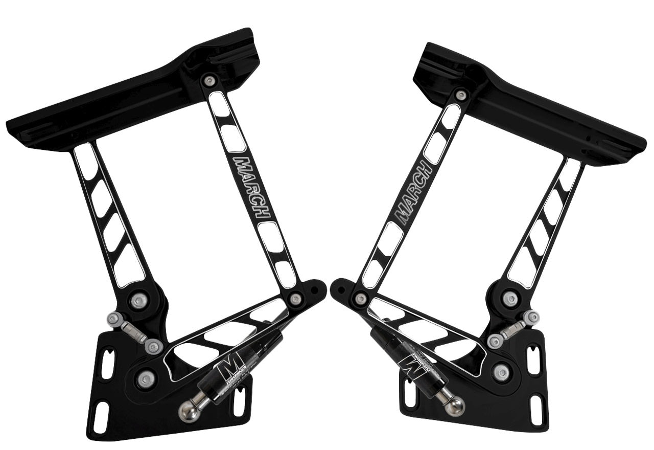 March Performance HH72CK-S-08 Hood Hinge Pair for GM 1967-1972 Fullsize Trucks, Adjustable Aluminum, Black Powder Coat