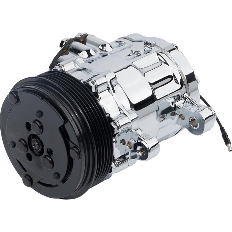 March Performance P2412-06 Air Conditioning Compressor for Sanden 7176 with Chrome Finish and 6-Rib Serpentine Pulley