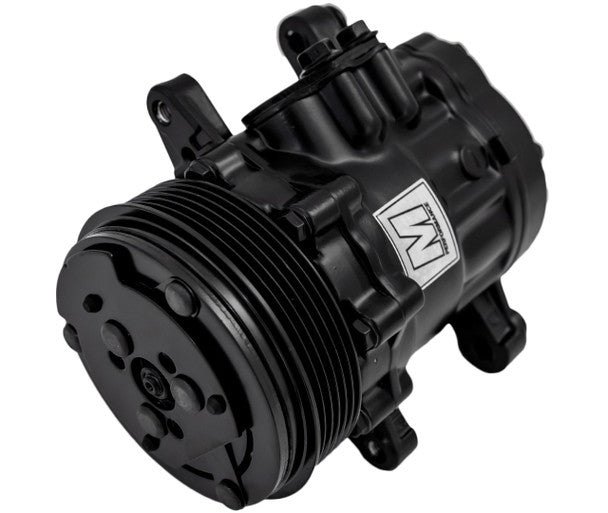 March Performance P2412-08 Ultra Series Sanden Air Conditioning Compressor, Peanut Style, R-134A, 6-Rib Serpentine Pulley, Black Finish