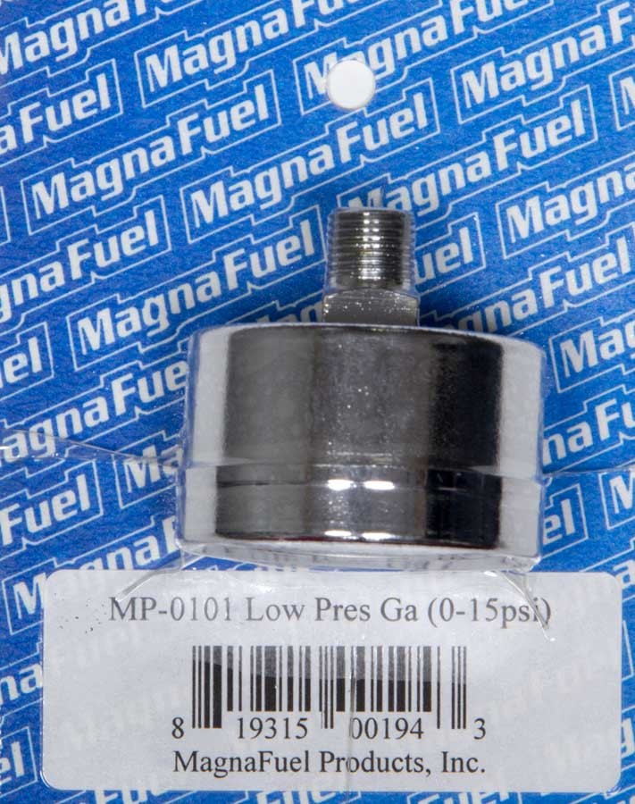 Magnafuel MP-0101 Low Pressure Fuel Gauge 0-15 psi, Mechanical, 1-1/2 Inch Diameter, Black Face, 1/8 Inch NPT Port