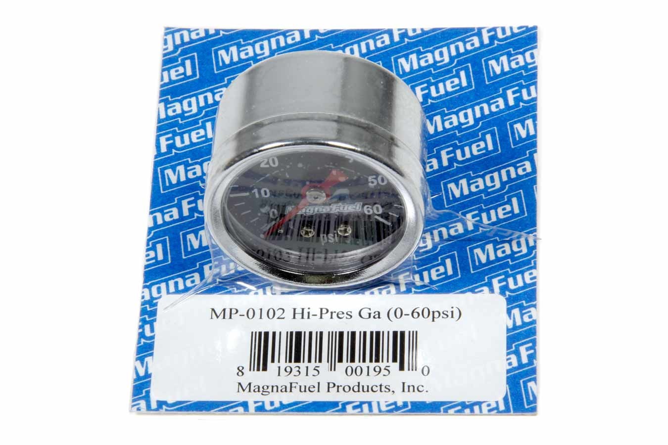 Magnafuel MP-0102 High Pressure Fuel Gauge, 0-60 PSI, Mechanical Analog, 1-1/2 Inch Diameter, Black Face with Magnafuel Logo