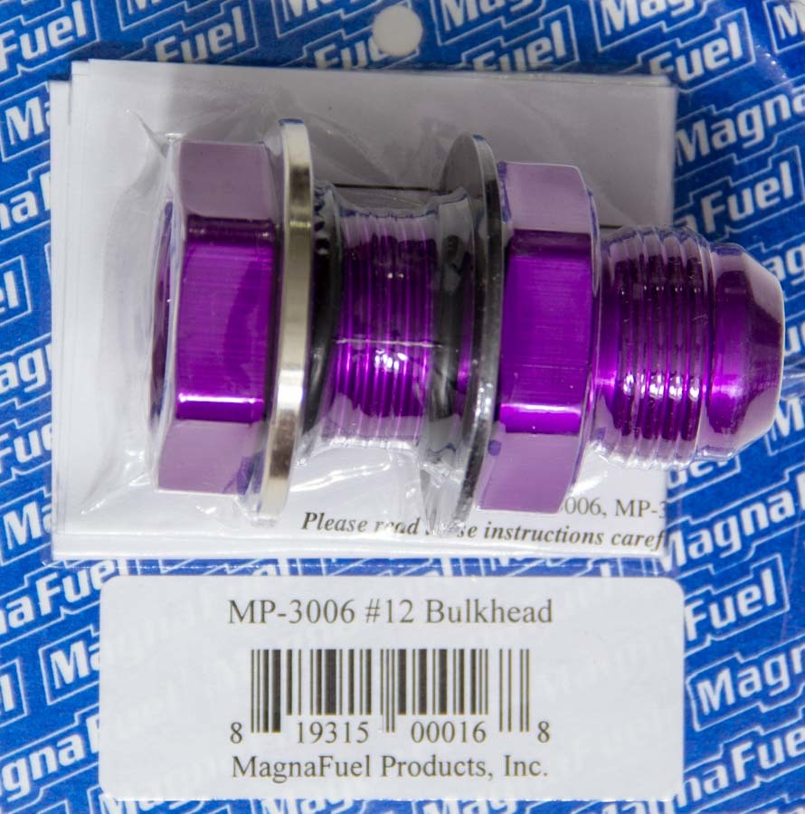 MagnusFuel MP-3006 #12 Straight Bulkhead Fitting Aluminum Black Anodized
