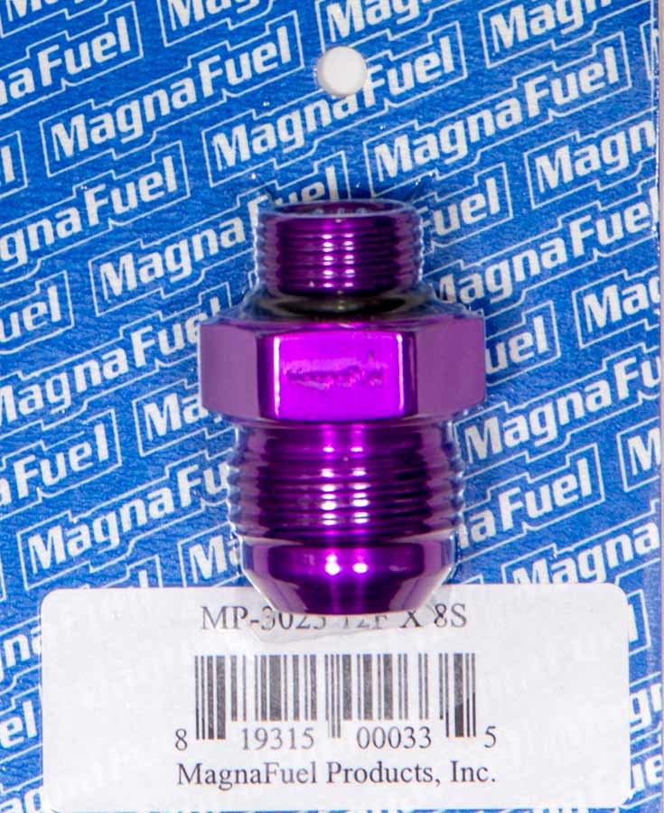 MagnaFuel MP-3023 #12 to #8 O-Ring Male Adapter Fitting with Aluminum Construction and Purple Anodized Finish