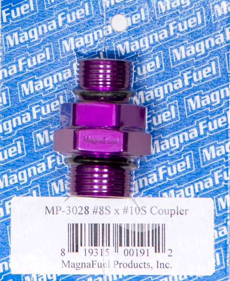 MagnaFuel MP-3028 #10 to #8 Straight Coupler Fitting, Aluminum, Purple Anodized
