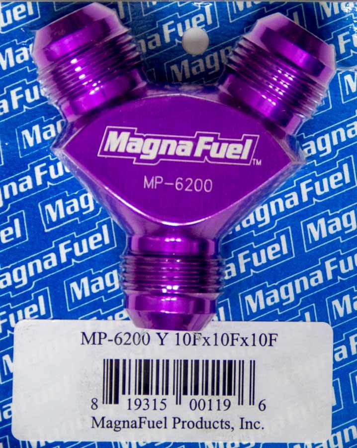 MagnaFlow Fuel Systems MP-6200 Y-Fitting with 10 AN Male Inlet and Dual 10 AN Male Outlets, Aluminum, Purple Anodized