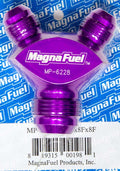 MagnaFuel MP-6228 Y Fitting with 1/2-Inch #12AN Male Inlet and Dual 8AN Male Outlets, Aluminum, Purple Anodized