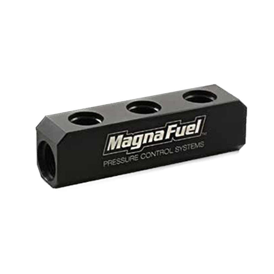 MagnaFuel MP-7610-03 Black Aluminum Fuel Block with Two 10 AN Female O-Ring Ports and Three 8 AN O-Ring Ports