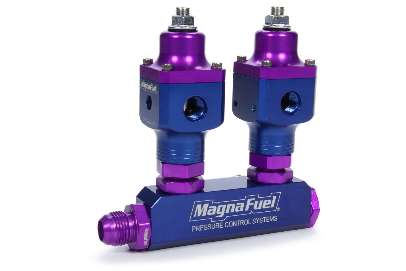 MagnusFuel MP-9540 Nitrous Oxide Fuel Pressure Regulator Kit with Dual Regulators and Aluminum Fuel Block, Blue and Purple Anodized Finish