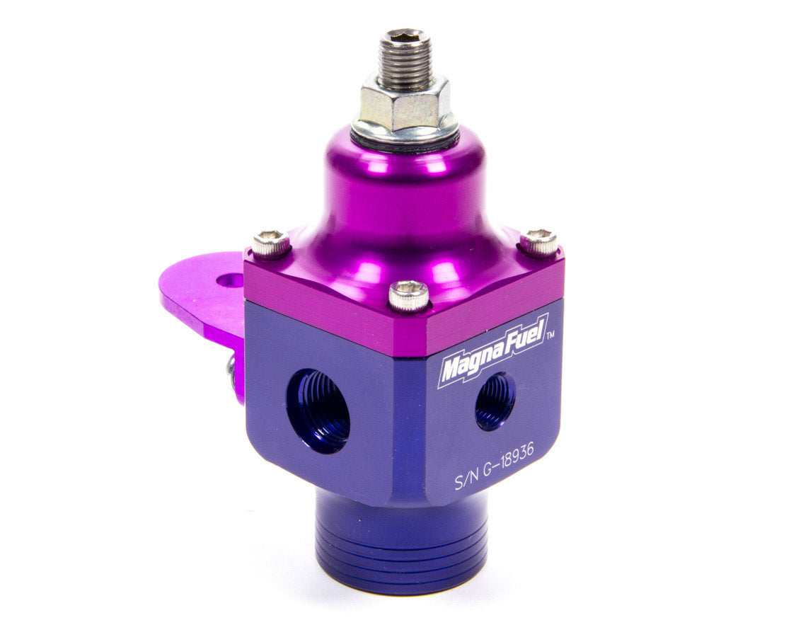 Magnafuel MP-9633 2-Port Fuel Pressure Regulator with 10 AN Inlet and 6 AN Outlets, 4 to 12 PSI, Aluminum Blue/Purple Anodized