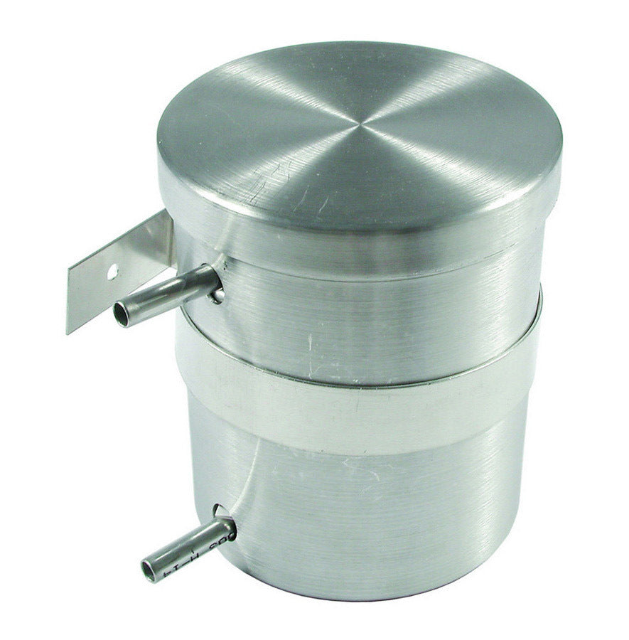 Mr. Gasket MRG1350 Cooling Tank with 3/8 Inch Hose Barb Inlet and Outlet, Aluminum, Brushed Finish, 5 Inch Diameter, 6.25 Inch Tall