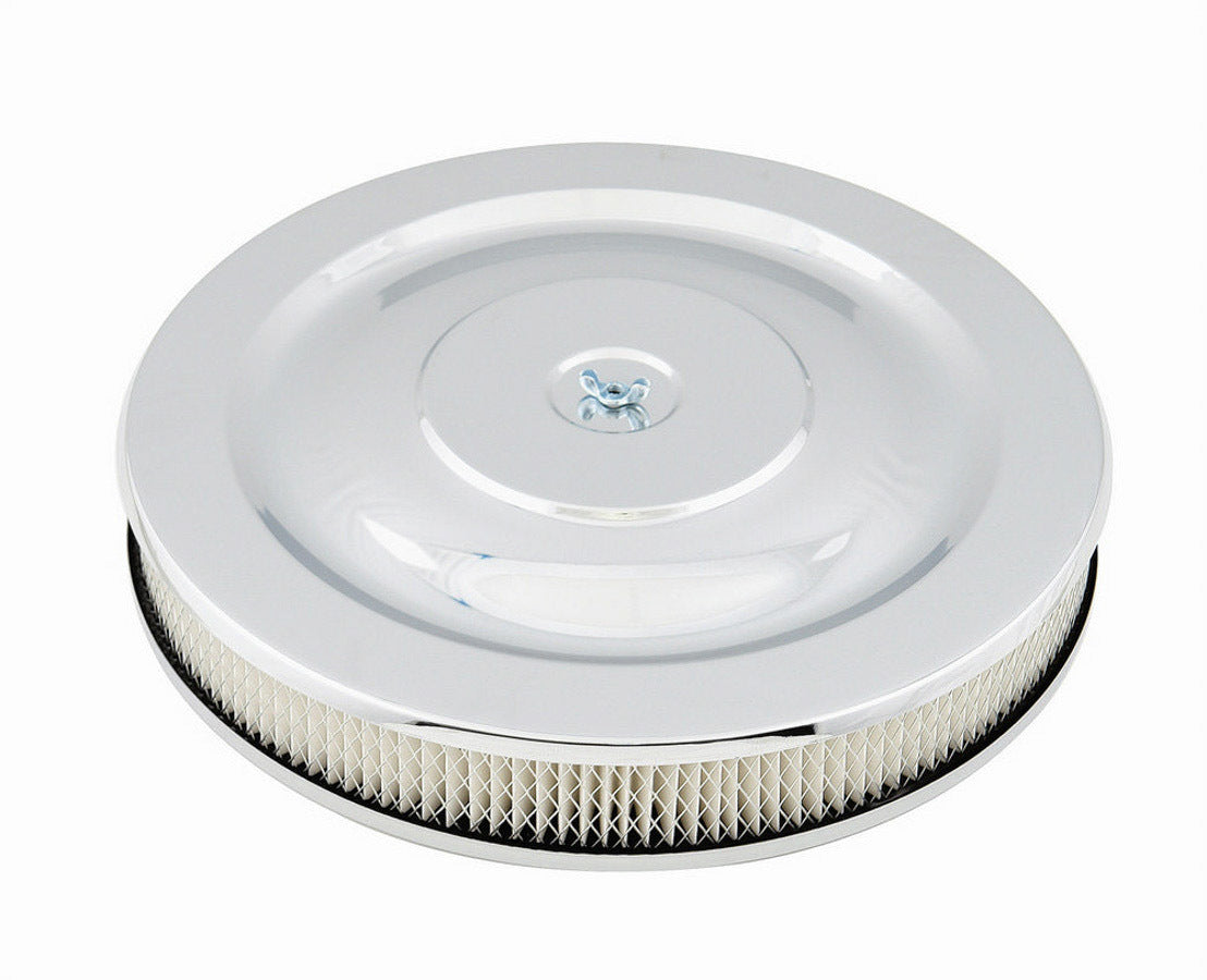 MR. GASKET 1480 14-Inch Chrome Air Cleaner Assembly with 2-Inch Element and Flat Steel Base