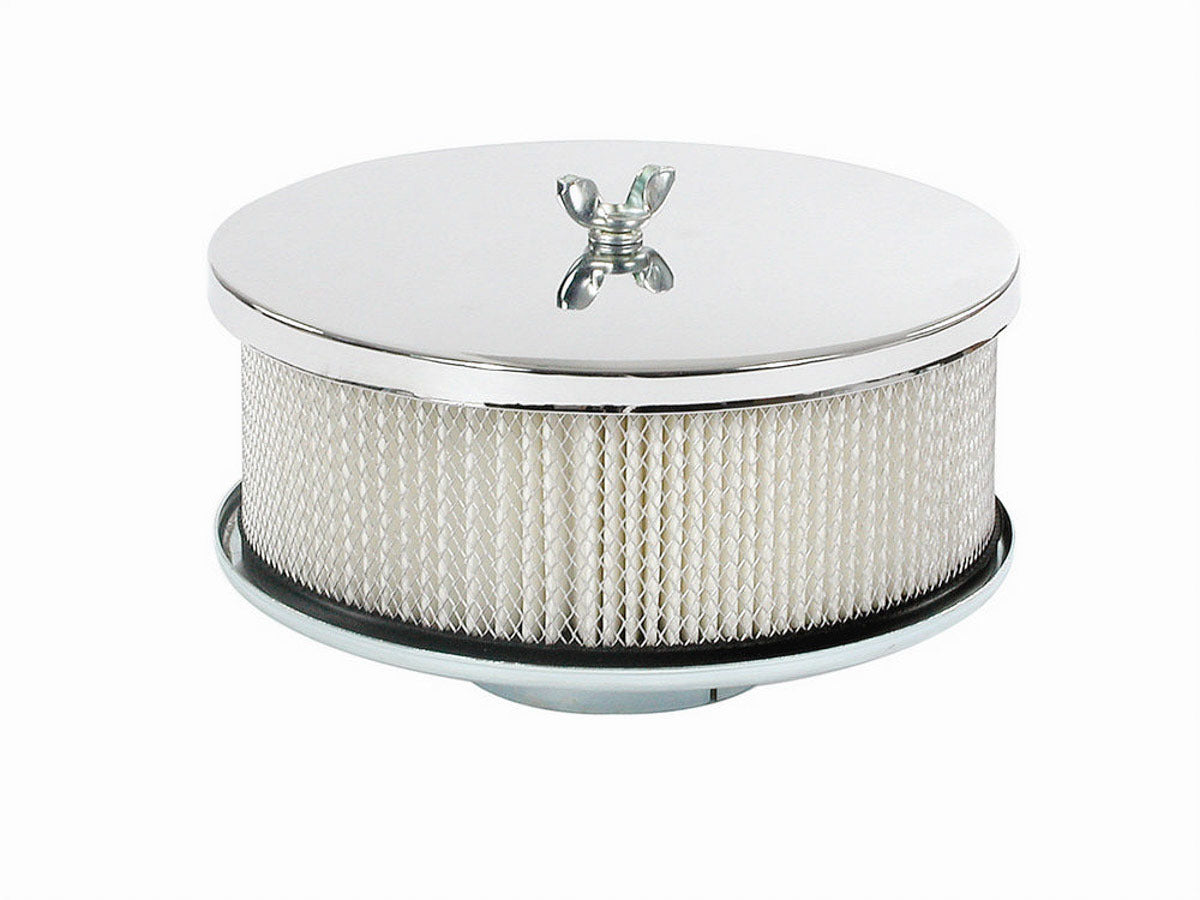MR. GASKET 1490 2-Barrel Chrome Air Cleaner Assembly with 6.5 Inch Round Filter and Steel Raised Base