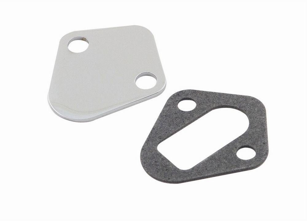 Mr. Gasket Fuel Pump Block-Off Plate for Big Block Chevy, Steel, Chrome Finish