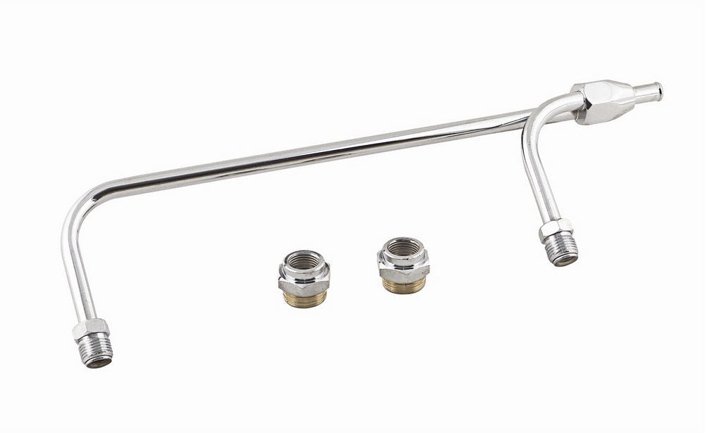 MR. GASKET 1552 Chrome Gas Line Kit for Holley 4150 Carburetor, 3/8 Inch Hose Barb Inlet, Dual 5/8-18 Inverted Flare Male Outlets