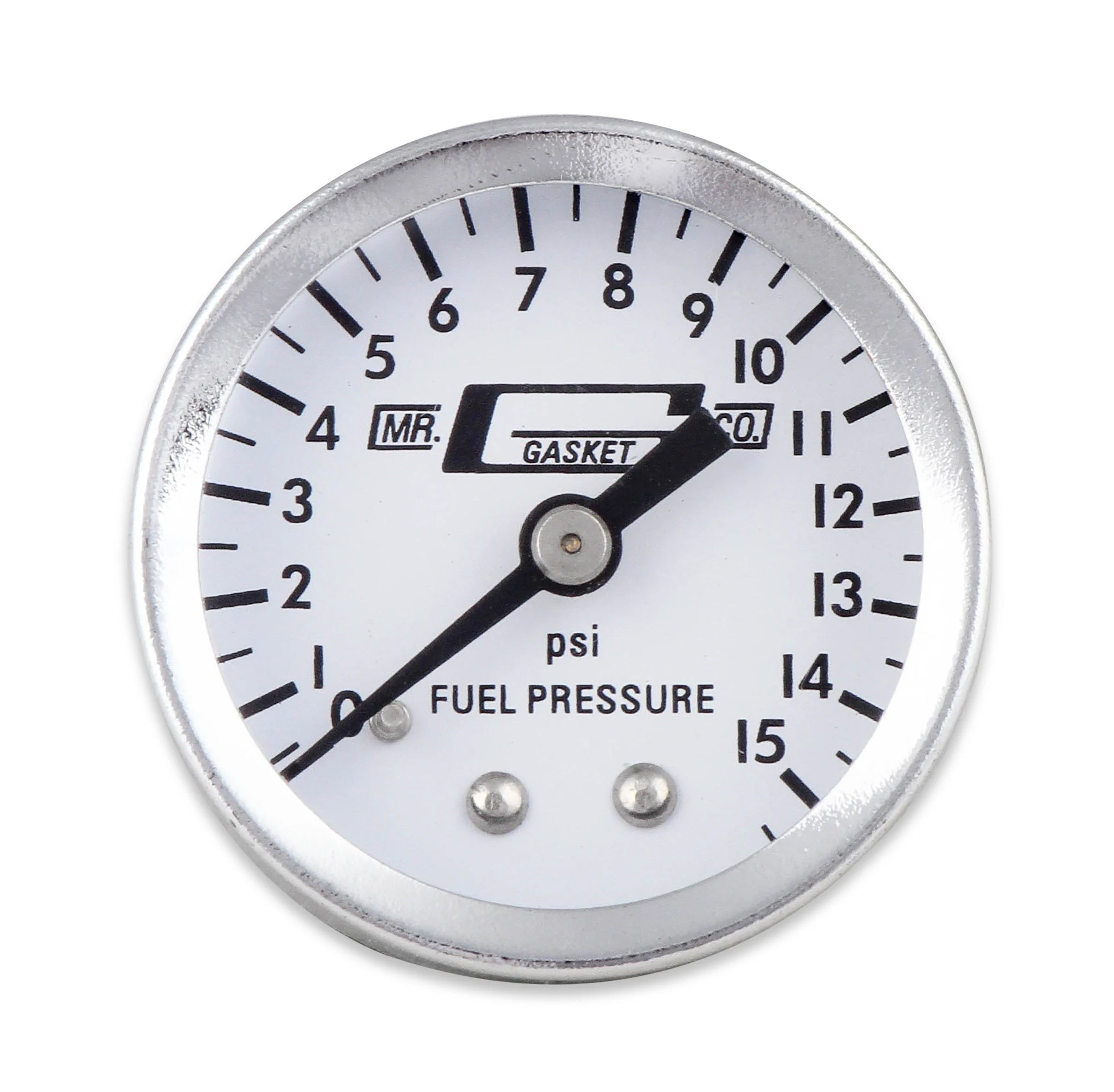 MR. GASKET Fuel Pressure Gauge 0-15 PSI Mechanical Analog 1-1/2 Inch White Face with 1/8 Inch NPT Port