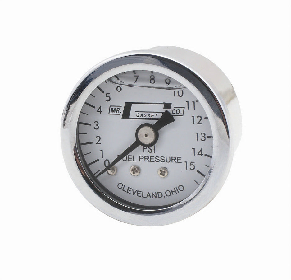 MR. GASKET 1563 Liquid Filled Pressure Gauge, 0-15 psi, Mechanical, Analog, 1-1/2 Inch Diameter, White Face