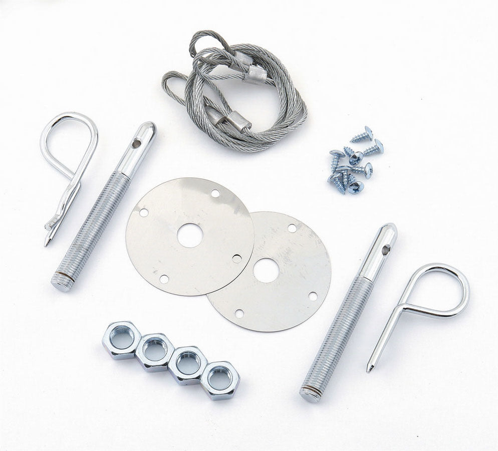 MR. GASKET 1616 Super Stock Hood Pin Kit with Chrome Steel Hood Pins, 0.438 Inch Diameter, 4 Inch Length, Includes Hardware and Hairpin Clips
