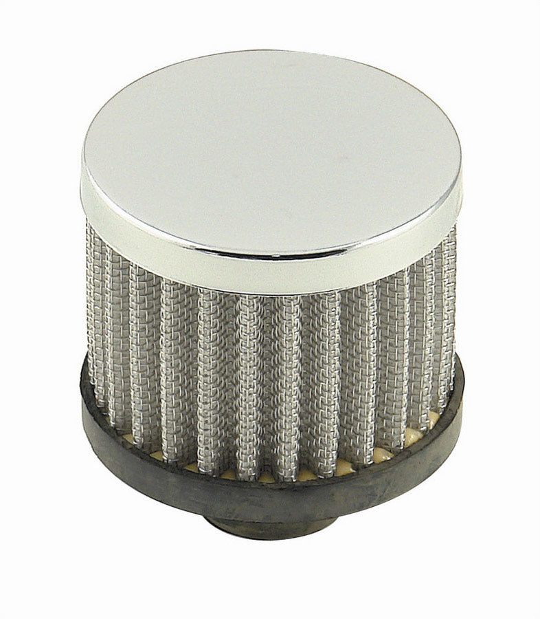 MR. GASKET 2049 Open Element V. Breather, 1-1/4 Inch Round Steel Chrome Push-In Reusable Breather