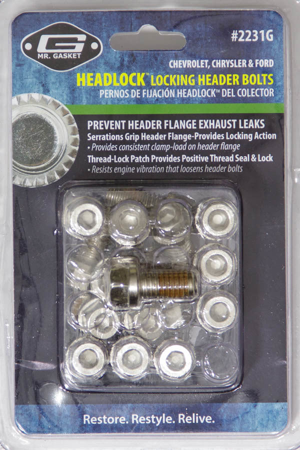 Mr. Gasket Locking Header Bolt Kit 3/8-16 x 3/4 Inch Stainless Steel, Hex Head, Set of 16