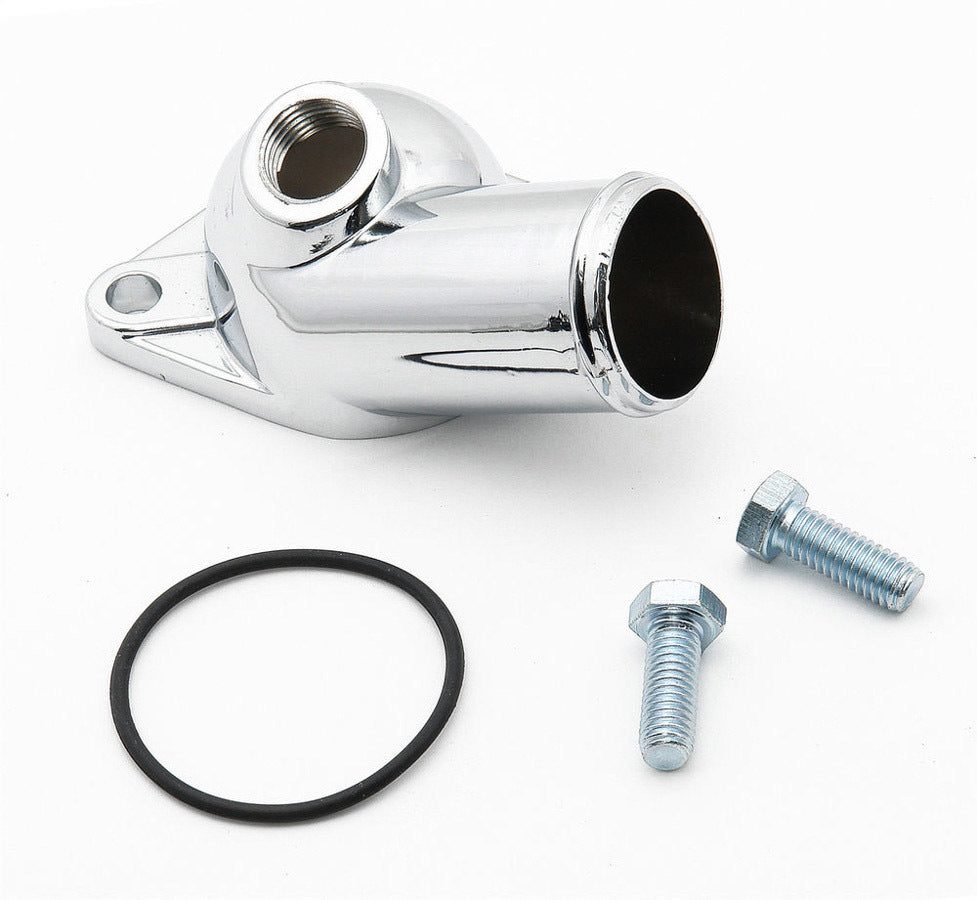 MR. GASKET Water Neck 2557 for Chevrolet V8 Engines, 75 Degree, 1-1/2 Inch ID Hose, Chrome Steel with O-Ring and Hardware