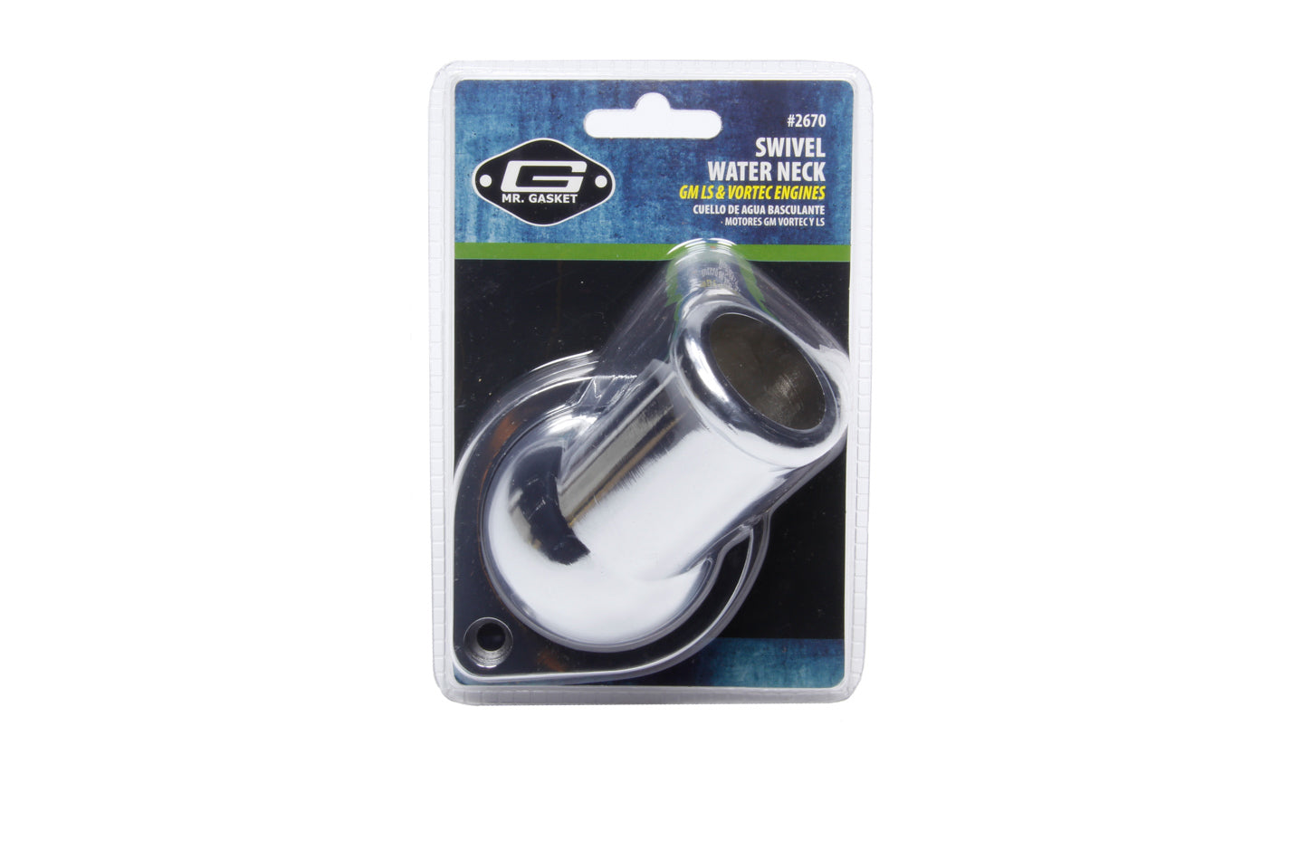 MR. GASKET Water Neck GM LS Series Swivel Style 97 and Up, 1-1/2 Inch Inner Diameter, Chrome Aluminum