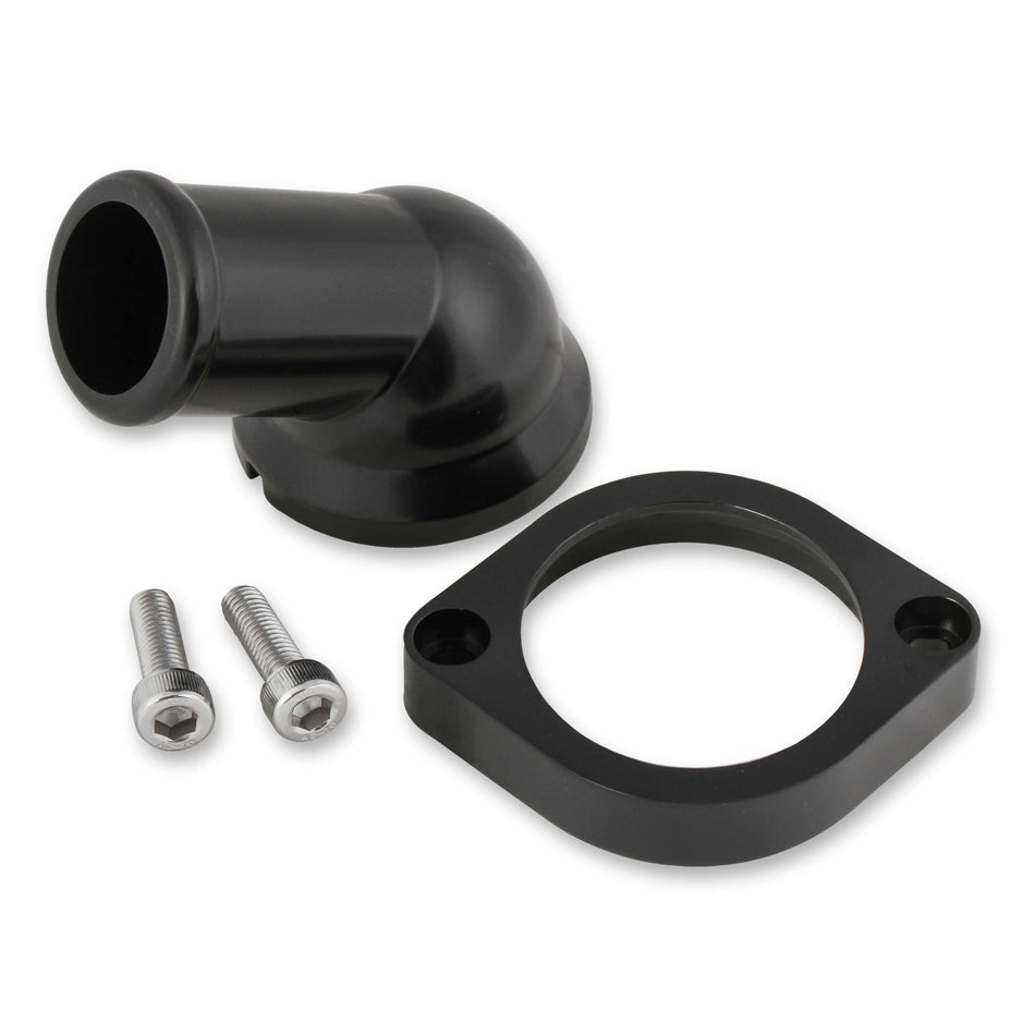 MR. GASKET 2670BK Water Neck Swivel Style for GM LS Series Engines, 60 Degree, 1-1/2 Inch ID Hose, Aluminum Black Anodized