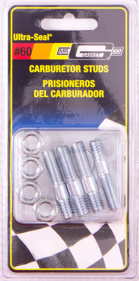 Mr. Gasket Carburetor Studs 60, 1-1/2 Inch Length, Zinc Oxide Steel, Set of 4