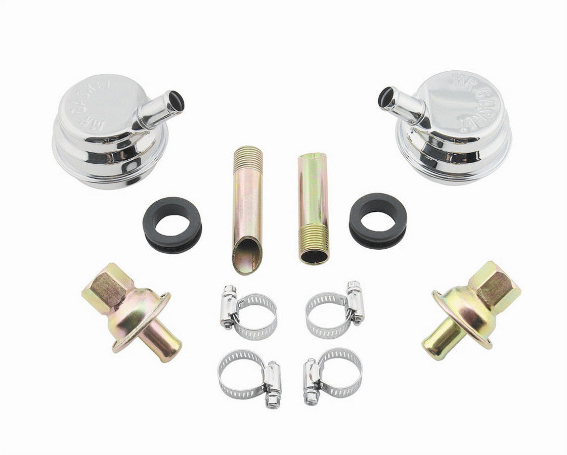 MR. GASKET 6002 Crankcase Evacuation System Kit with Weld-On Breathers and Check Valves