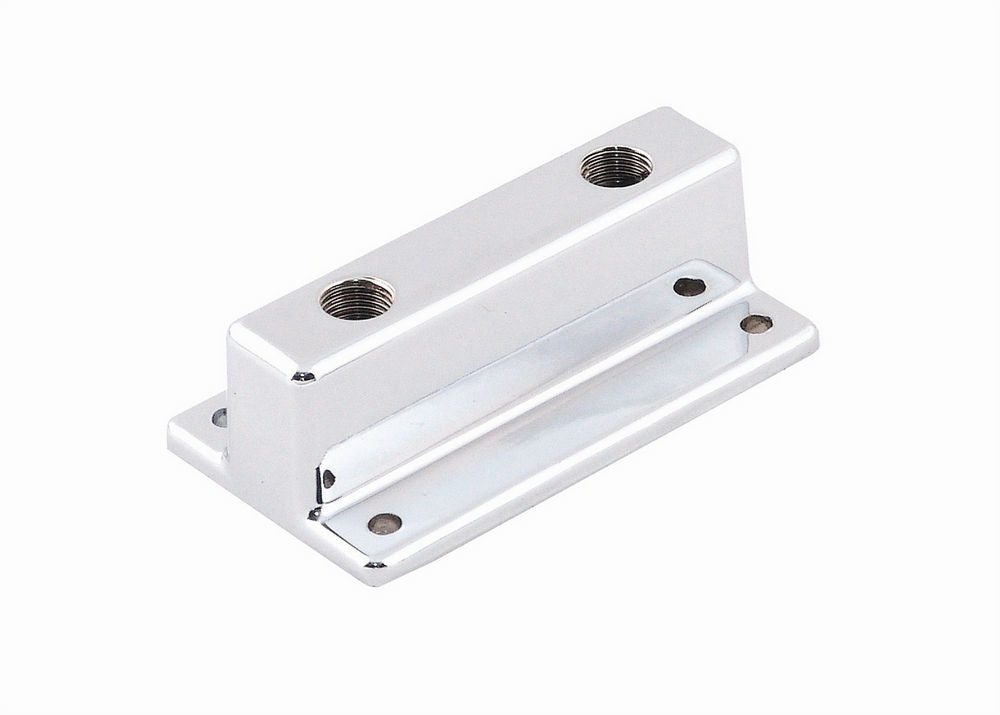 MR. GASKET 6150MRG Fuel Block T Style with 3/8 Inch NPT Female Inlet and Two 1/4 Inch NPT Female Outlets, Aluminum Chrome Finish